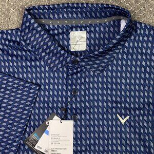 Callaway Golf Shirt Men's XL Blue Geometric Diamonds Opti Dri Performance Polo